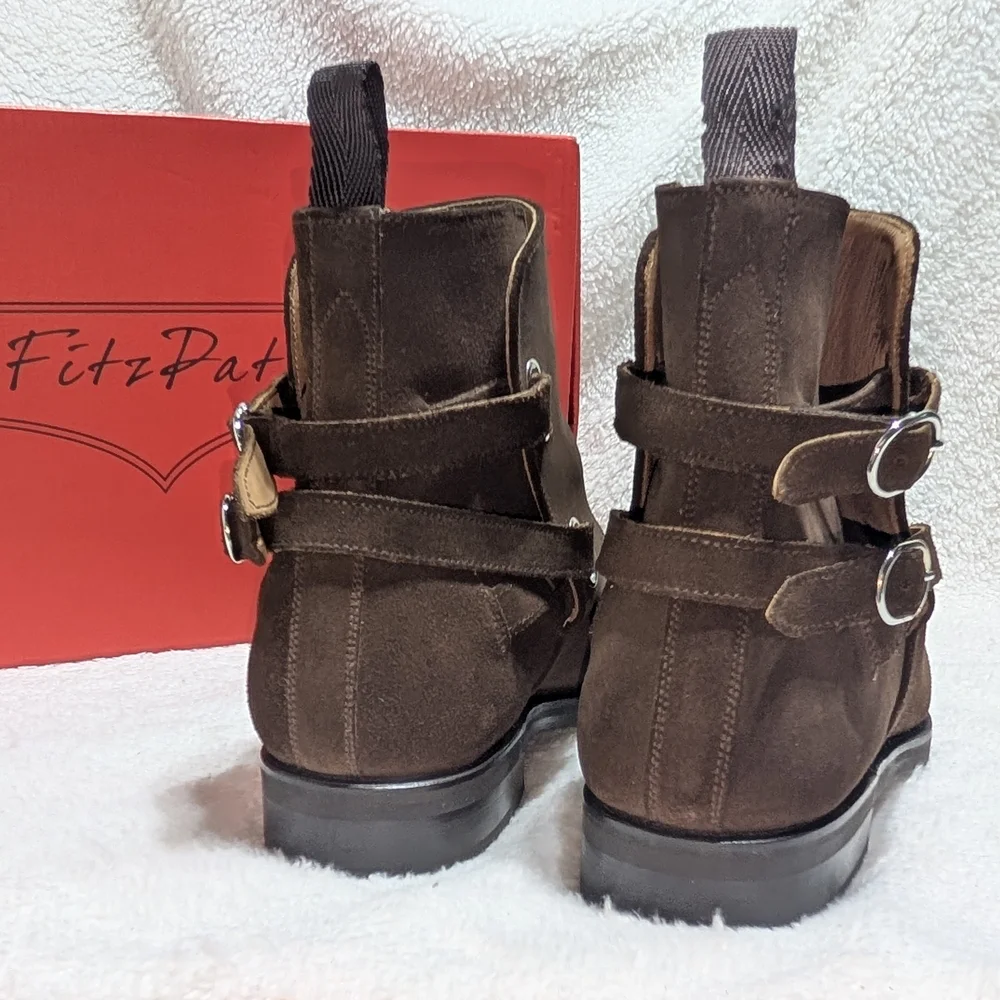J. FitzPatrick Genesee Jodhpur Dark Brown Suede Leather Designer Boots Mens US 7